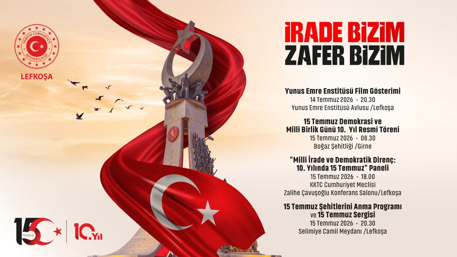 15 Temmuz Demokrasi ve Milli Birlik Günü: Lefkoşa’da bir dizi etkinlik düzenlenecek