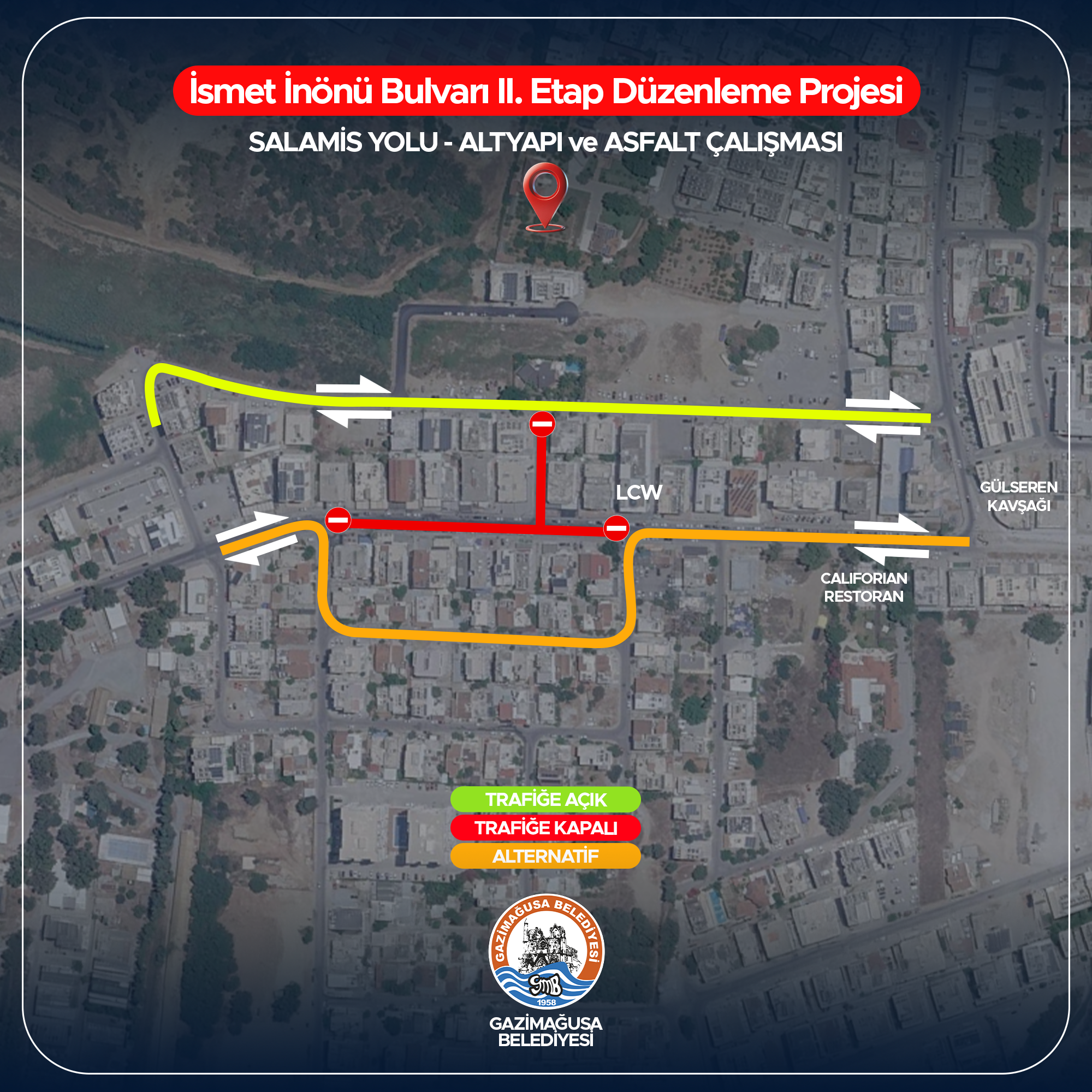 Gazimağusa’da iki yol yarından itibaren trafiğe kapatılacak