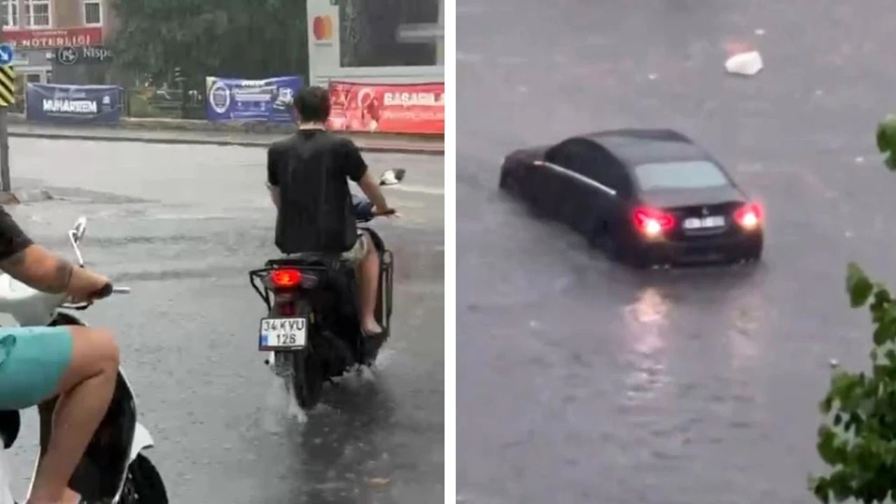 İstanbul'u sağanak vurdu: Yollar göle döndü, araçlar suda ilerleyemedi