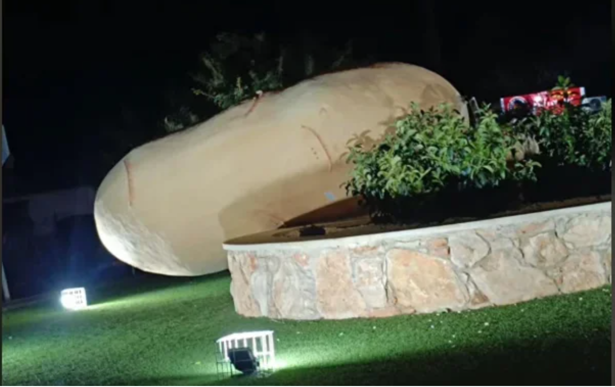 Larnaka’daki patates heykeli fırtına yüzünden devrildi