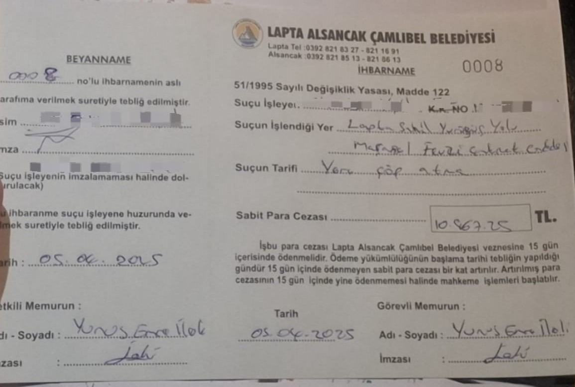 LAÇ Belediyesi’nden ceza: Çevreyi kirleten affedilmiyor!