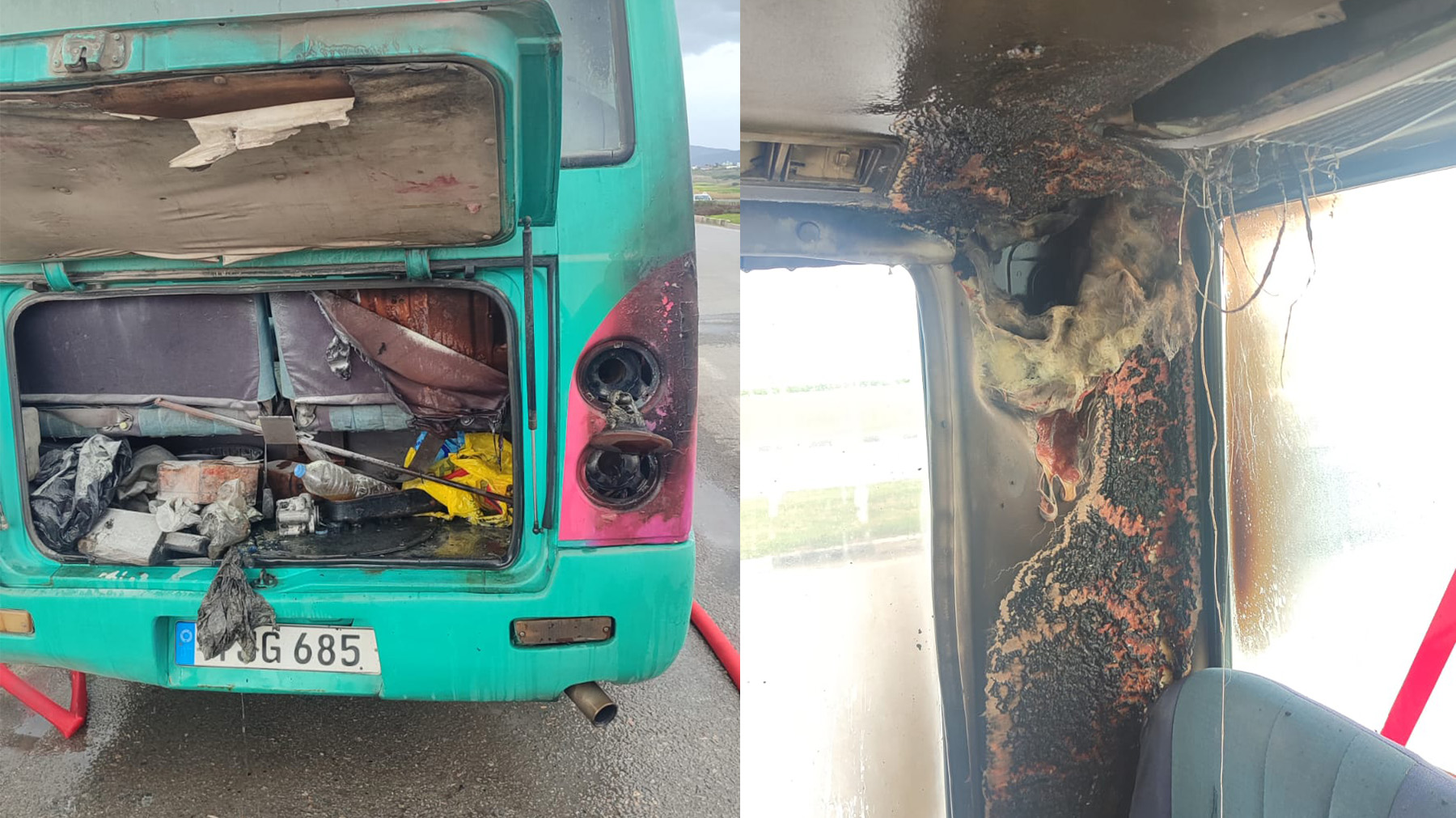 Lefkoşa-Girne ana yolunda bir minibüste yangın çıktı