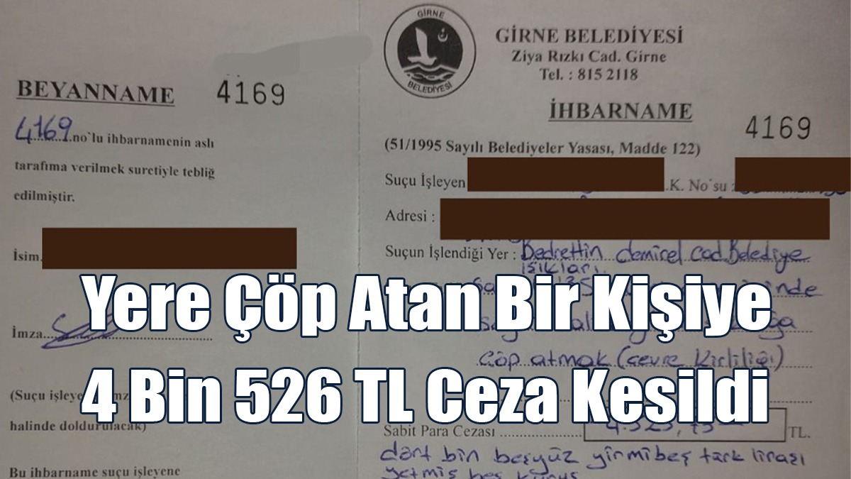 Yere Çöp Atan Bir Kişiye 4 Bin 526 TL Ceza Kesildi