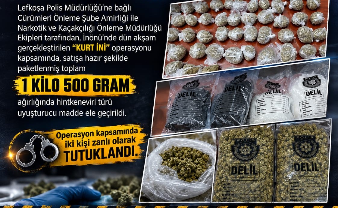 Polisten “Kurt İni” operasyonu: 1 kilo 500 gram uyuşturucu ele geçirildi