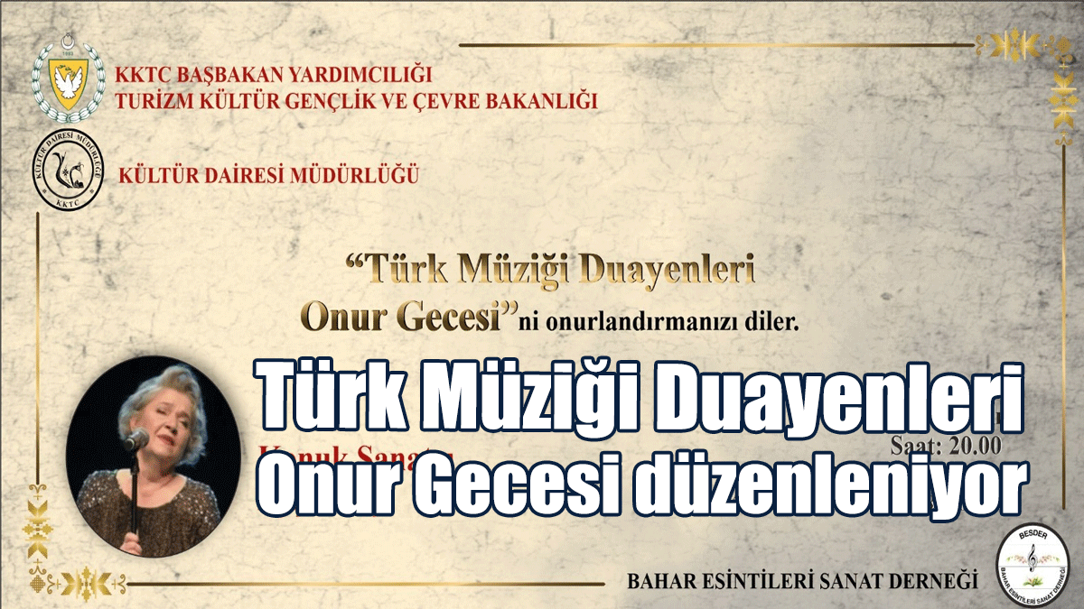 "Türk Müziği Duayenleri Onur Gecesi" Düzenleniyor
