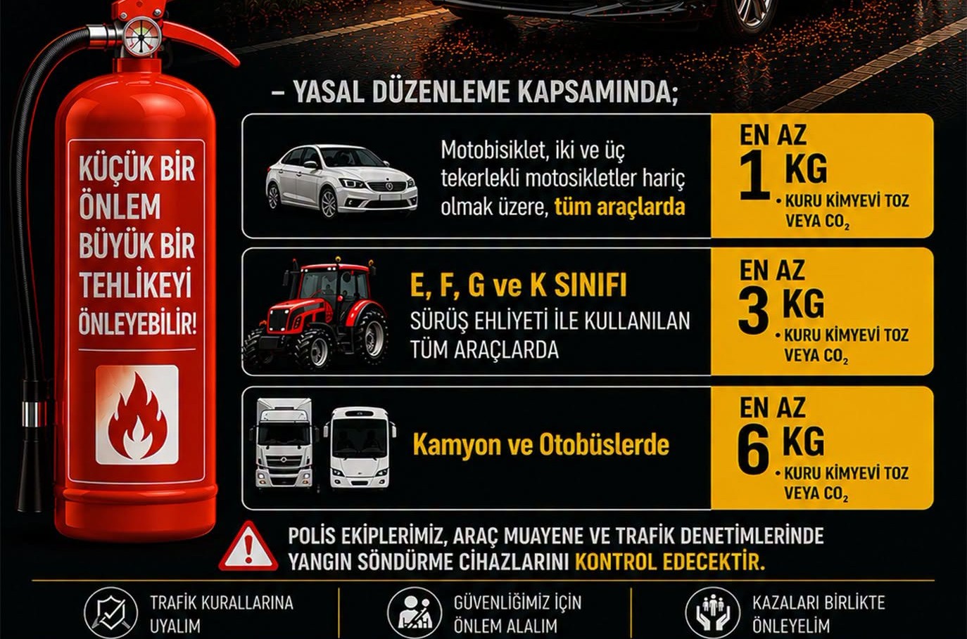 PGM: Motorlu araçlarda yangın söndürme cihazı yasal zorunluluk