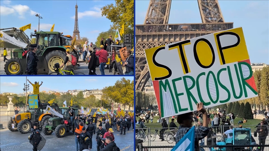 Fransa'da AB-MERCOSUR anlaşmasına karşı çıkan çiftçiler eylemde