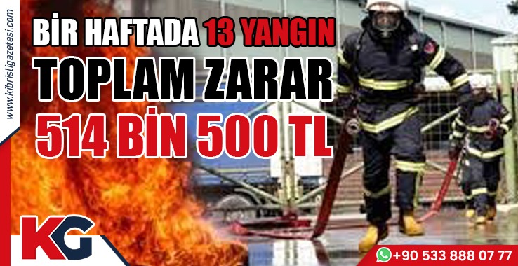 Bir Haftada 13 Yangın: Toplam Zarar 514 bin 500 TL