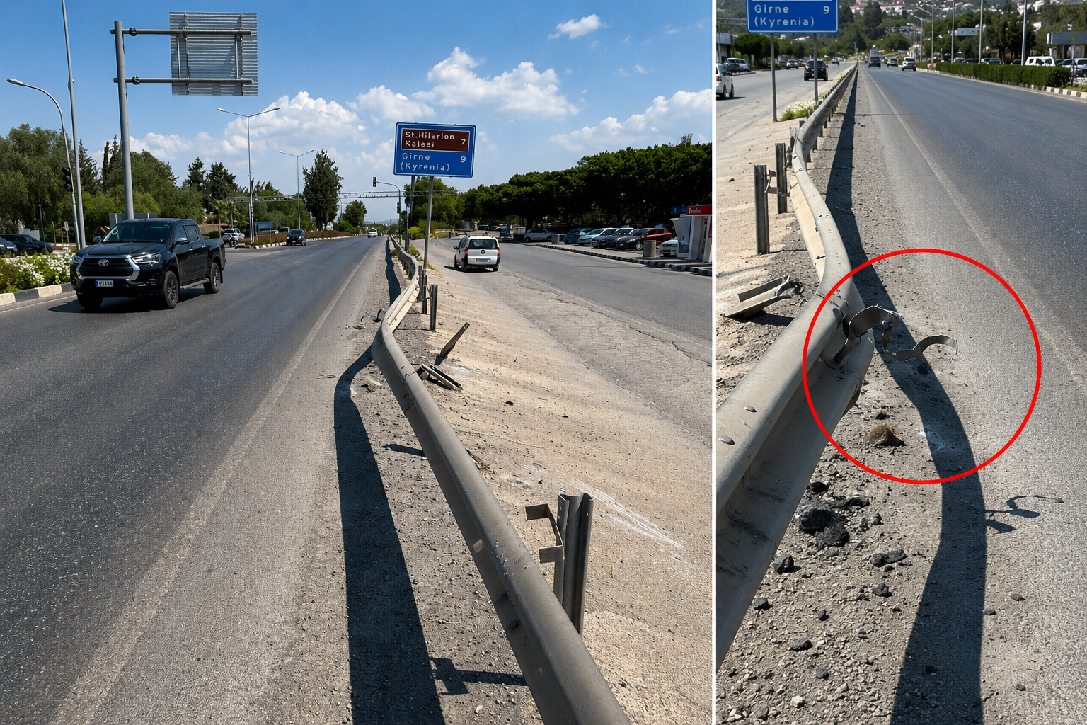 Boğaz Kavşağı’nda bariyer tehlikesi: Metal parçalar yola doğru uzanıyor